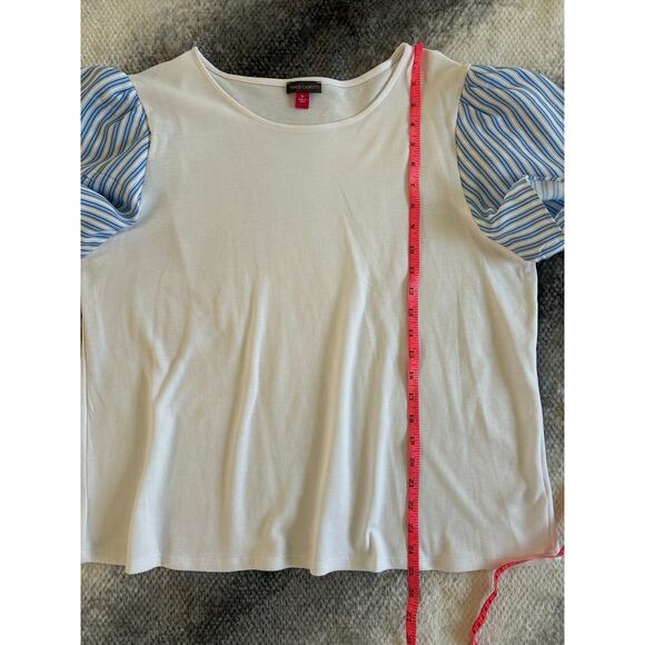 Vince Camuto Tulip Sleeve Mixed Media Blue White Relaxed Fit Top Size XL - Picture 7 of 9